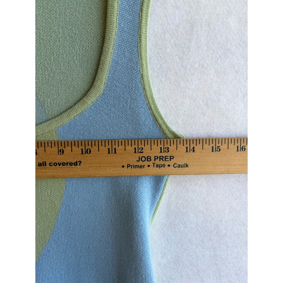 VRG GRL Blue Green Wavy Colorblock Knit Sleeveless Mini Dress Womens 8 retro mod - Picture 4 of 8